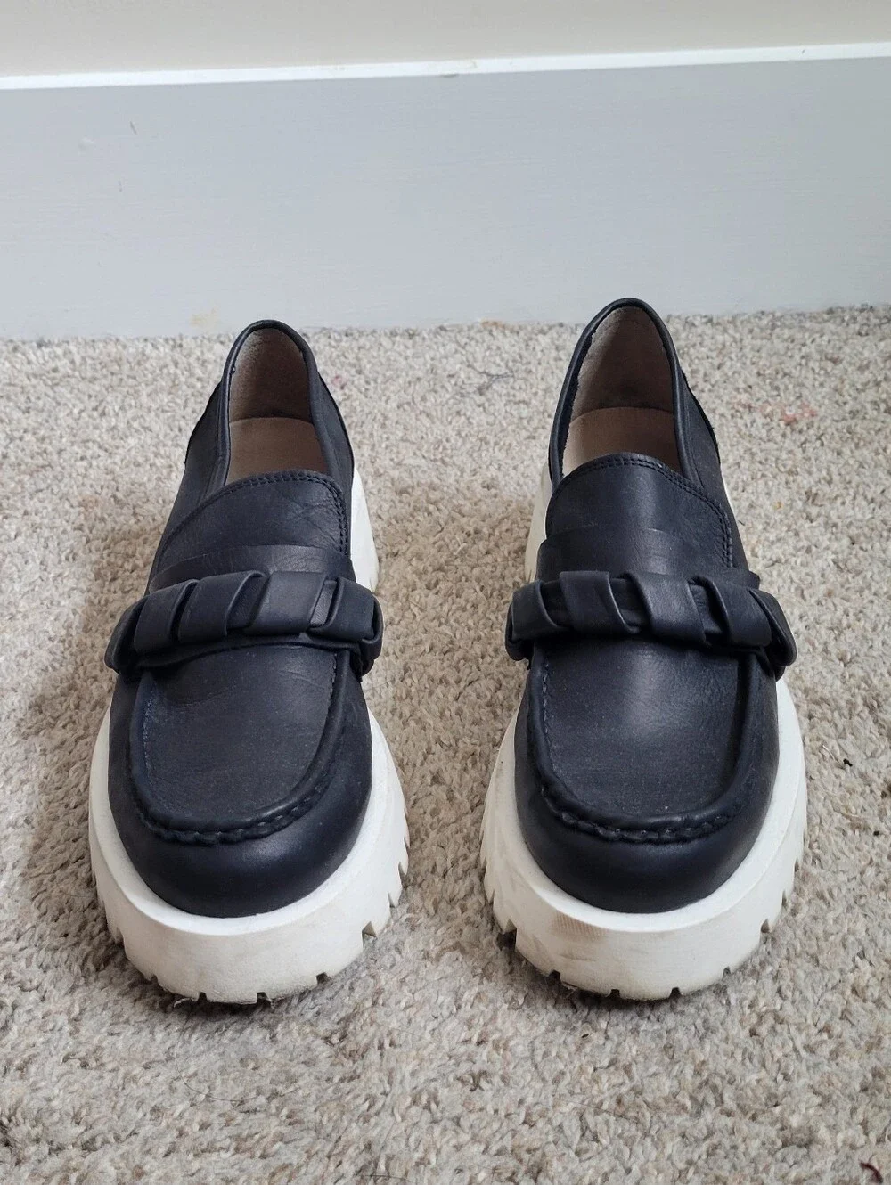 Miz Mooz Vicky Black Leather‎ Platform Loafers